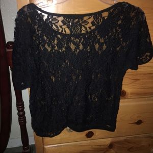 Black lace short sleeve top