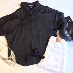 Black Knotted Open Shoulder Blouse