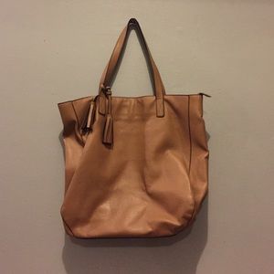 Old Navy Tan Leather Zippered Tote