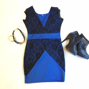 Blue and Black Lace Mini Dress