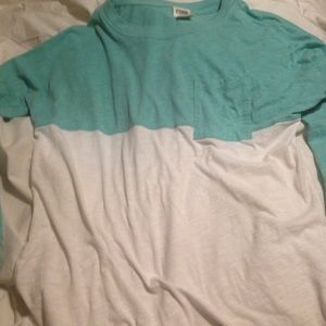 PINK teal and white pocket tee