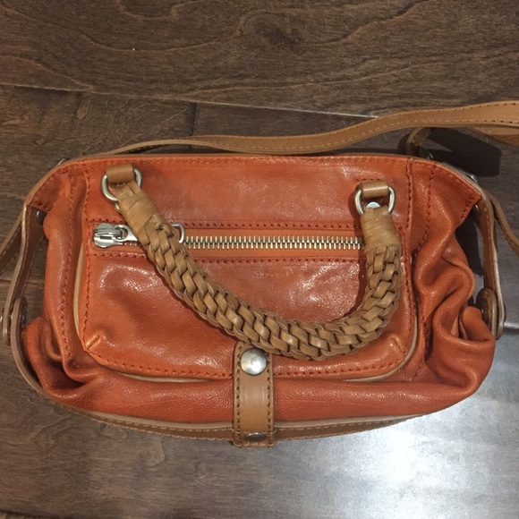Gryson orange leather handbag w/ woven handles