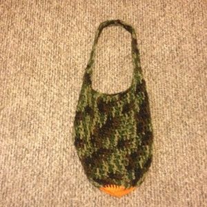 NEW! Hand crochet boho camo purse. Orange bottom.