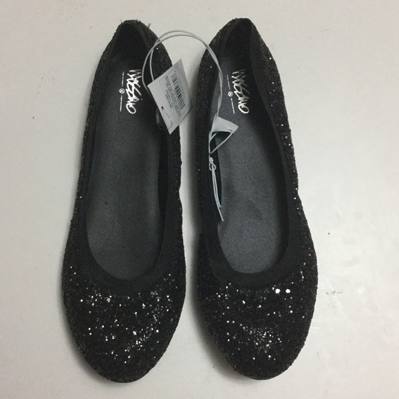 Black Glitter Flats