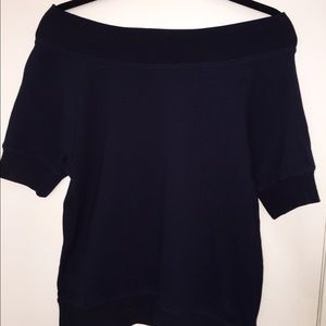off the shoulder dark navy blue thick shirt