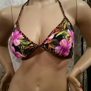 Tropical Bikini Top with Cheetah Trim