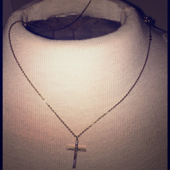 New Michael Kors rhinestone gold cross necklace