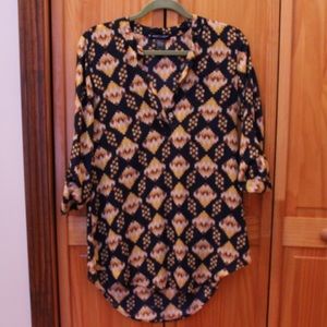 Navy Blue and Yellow Pattern Blouse