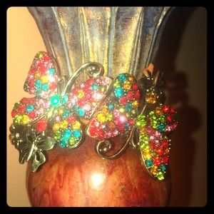 Butterfly crystal gemstone clasp bangle bracelet