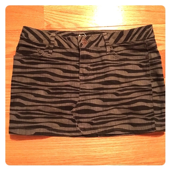 Zebra printed grey denim mini skirt