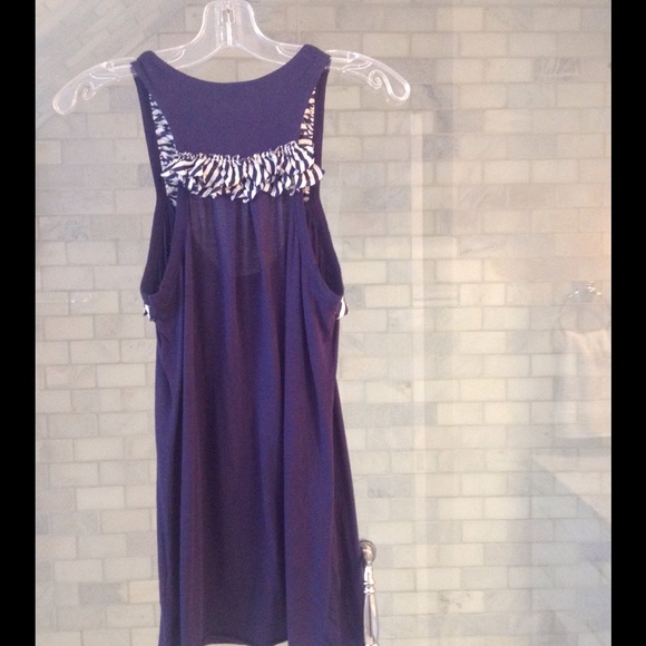 Sweet navy tank w/striped ruffle & chain detail - Picture 2 of 3