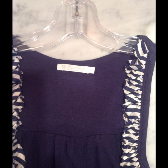 Sweet navy tank w/striped ruffle & chain detail - Picture 3 of 3