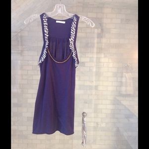 Sweet navy tank w/striped ruffle & chain detail