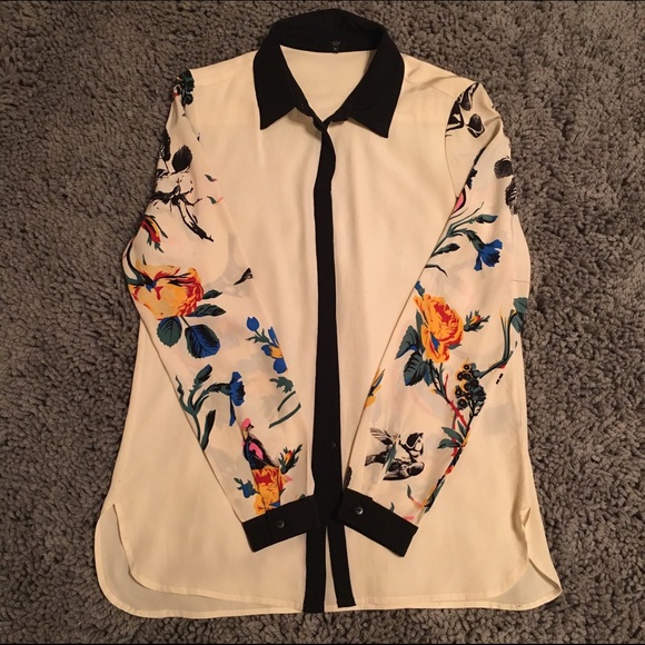 Tibi Bird & Floral Sleeve Blouse