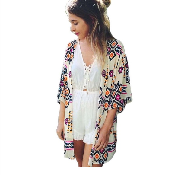 Adorable sheer Aztec boho kimono top-one size