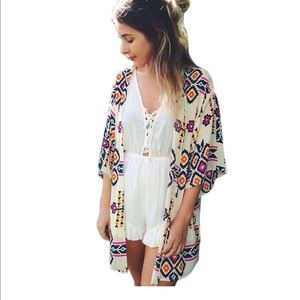 Adorable sheer Aztec boho kimono top-one size