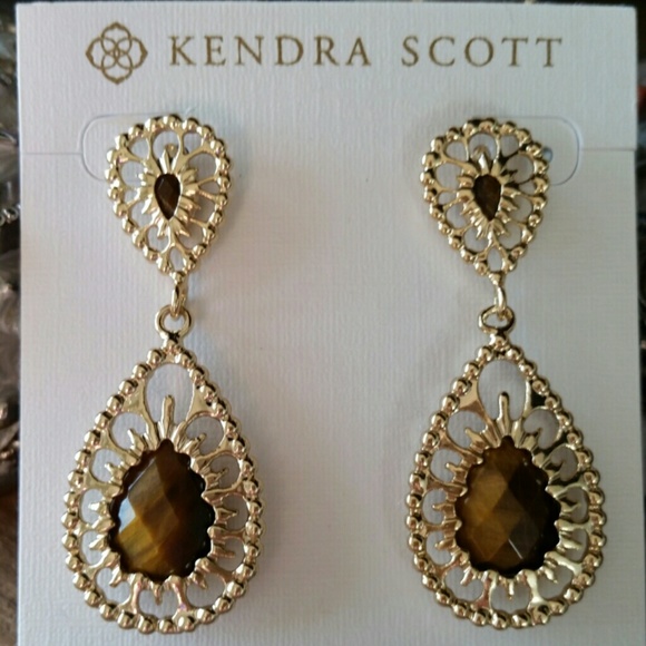 Kendra Scott Earrings NWT Gold w Brown Gemstone