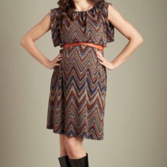 Maternity Dress with Orange Belt. - Picture 1 of 4