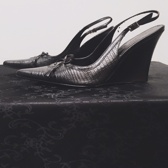 Black 'Chinese Laundry' Faux Snakeskin Wedge Heel