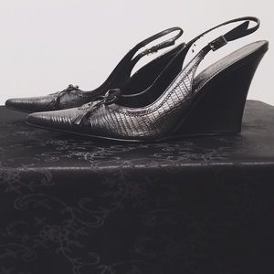 Black 'Chinese Laundry' Faux Snakeskin Wedge Heel