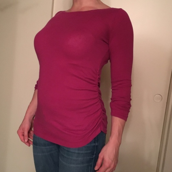 Maternity Long Sleeve Side Ruched Pink Top. - Picture 1 of 3