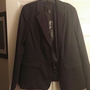 Black blazer with white pinstripes