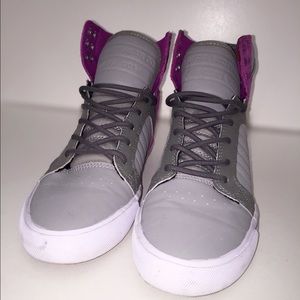 Supra Muska 001 purple and gray high top sneakers