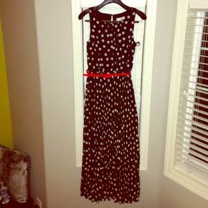Black & White long accordion fold polka dot dress