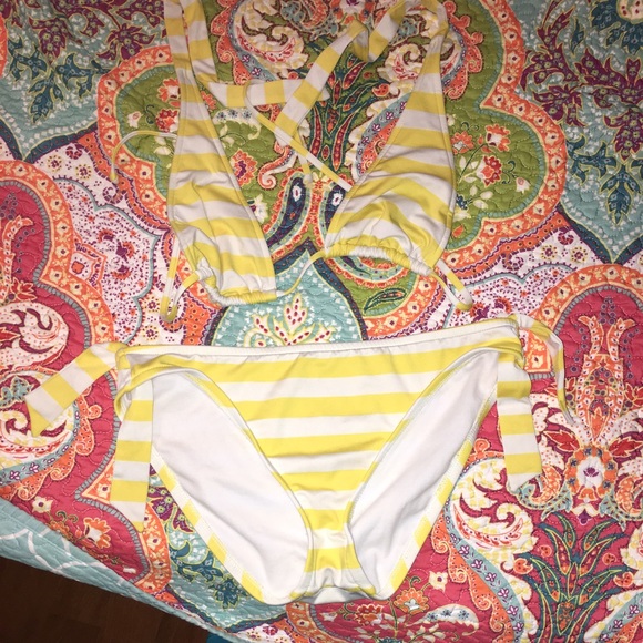 Yellow striped bikini