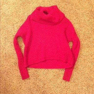 Red cowl-neck sweater