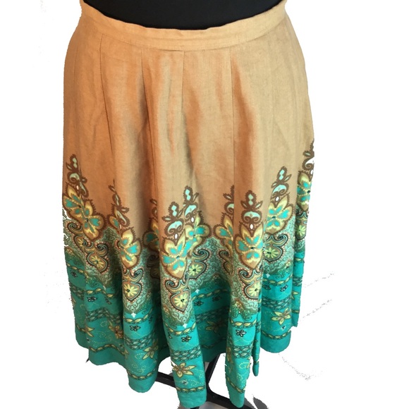 Boho Beaded Turquoise Brown lined Skirt