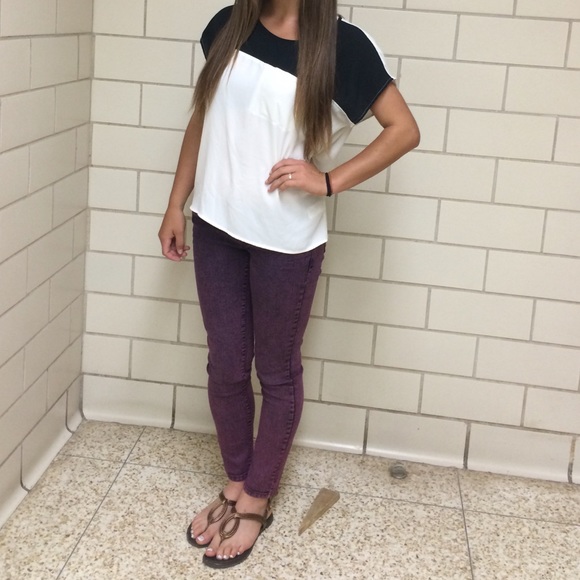 Red wash denim pants