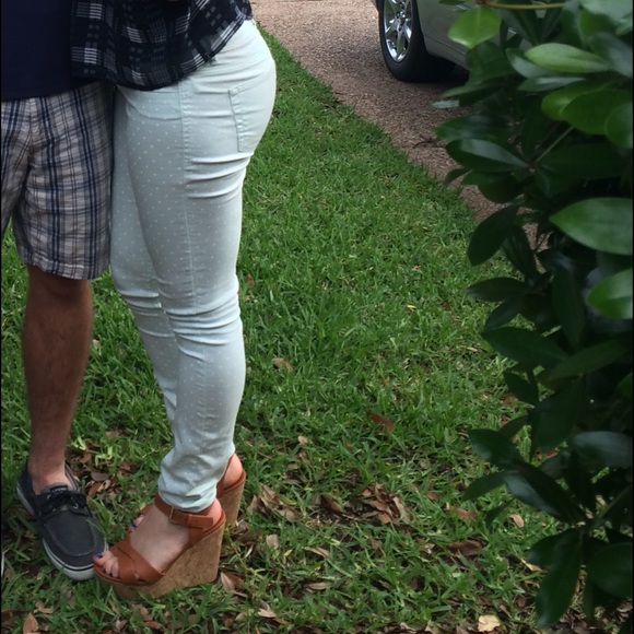 Mint with white dots skinny pants