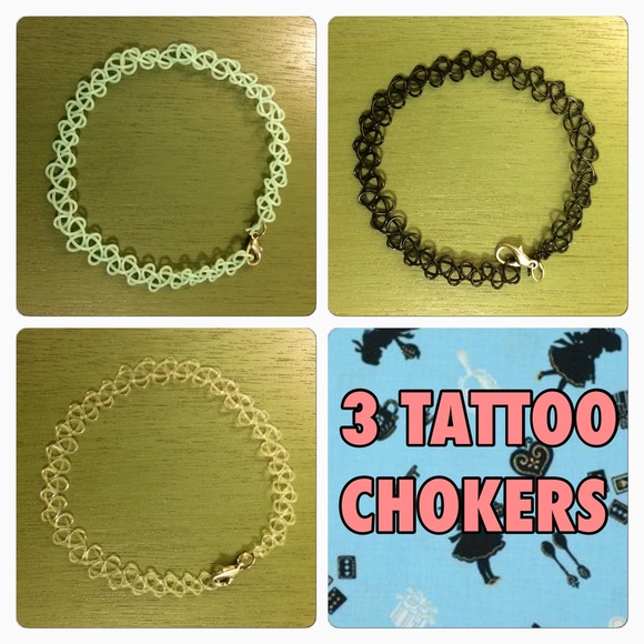 Jewelry - 3 TATTOO CHOKERS LOT BUNDLE MINT BLACK CLEAR Jewelry - 3 TATTOO CHOKERS LOT BUNDLE MINT BLACK CLEAR