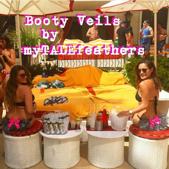 Black Bling Bikini Veil Booty Veil with Pink Bow - Picture 2 of 2