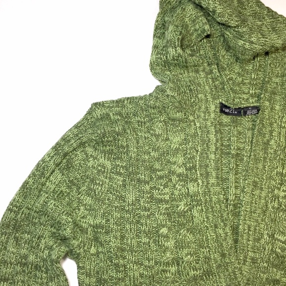 Rue21 Sweaters - Green Hooded V-Neck Cable Knit Sweater