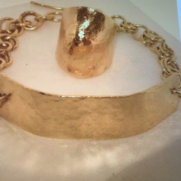 Brass large hammered Ring and Bracelet