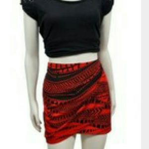 Red black mini skirt