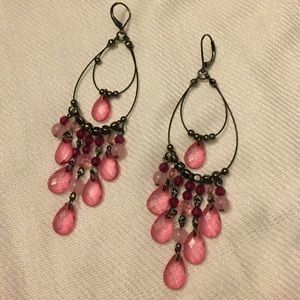Red and pink chandelier earings