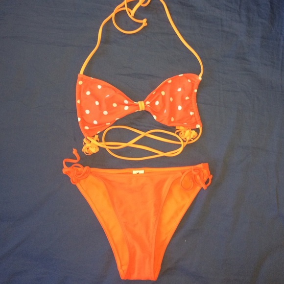 Orange polka dot Hollister swimsuit