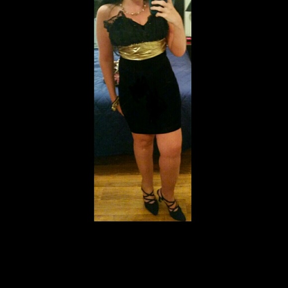 Black velvet dress w/lace across the chest gold