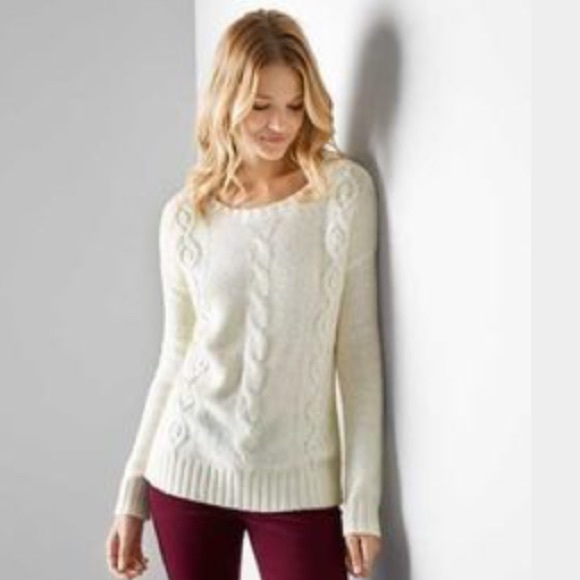 Beaded cable knit cream sweater