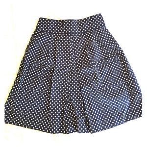Navy and white polka dot A-line skirt