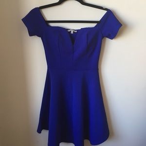 Royal blue off shoulder skater dress