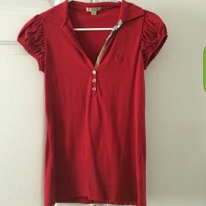 Red burberry polo