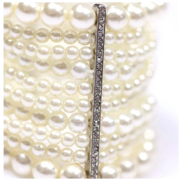 D24 White Faux Pearl 10 Strand Stacking Bracelet - Picture 4 of 4