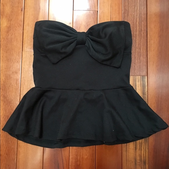 Black Bow Peplum Top