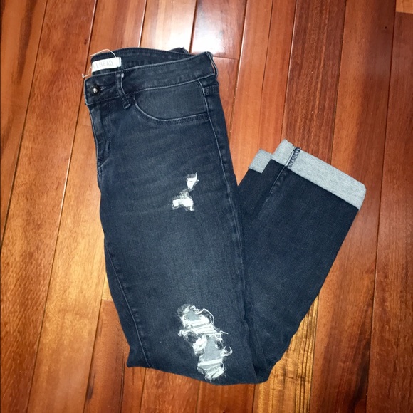 Dark Distressed Capri Jeans