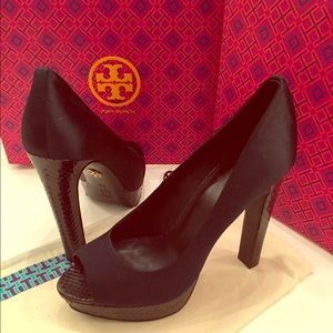 Tory Burch Black Satin Heels