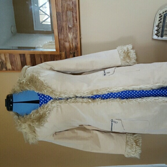 Faux fur tan light corduroy coat